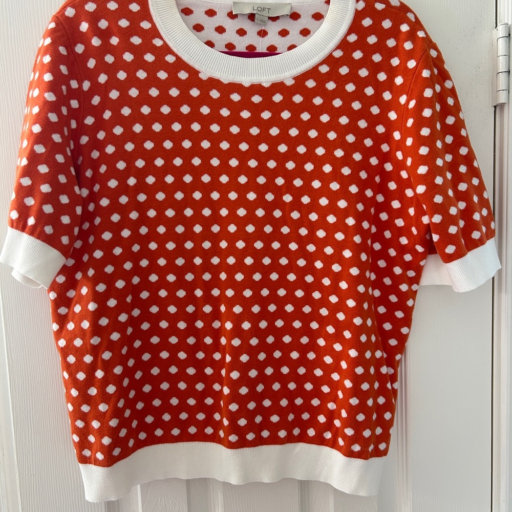LOFT Orange and White Short Sleeve Top